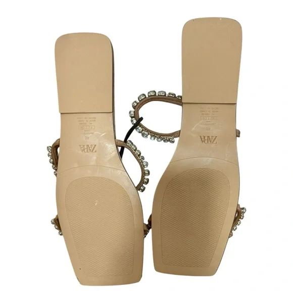 Elegant Zara Nude Flats with Rhinestone Straps - Picture 3 of 4